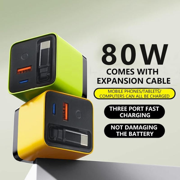 3-in-1 Retractable GaN Fast Charger with Built-In Cable